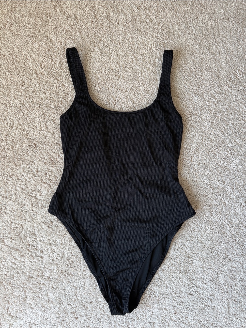aerie Black Textured Scoop One-Piece Swimsuit